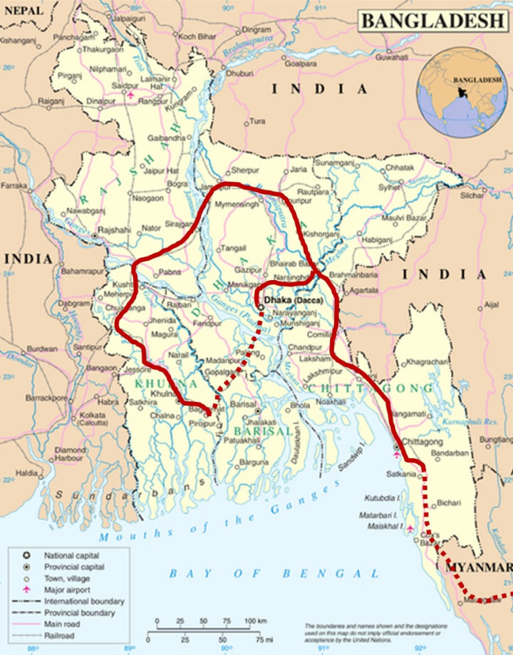 修建桥梁将把孟加拉国东西两部分联结在一起